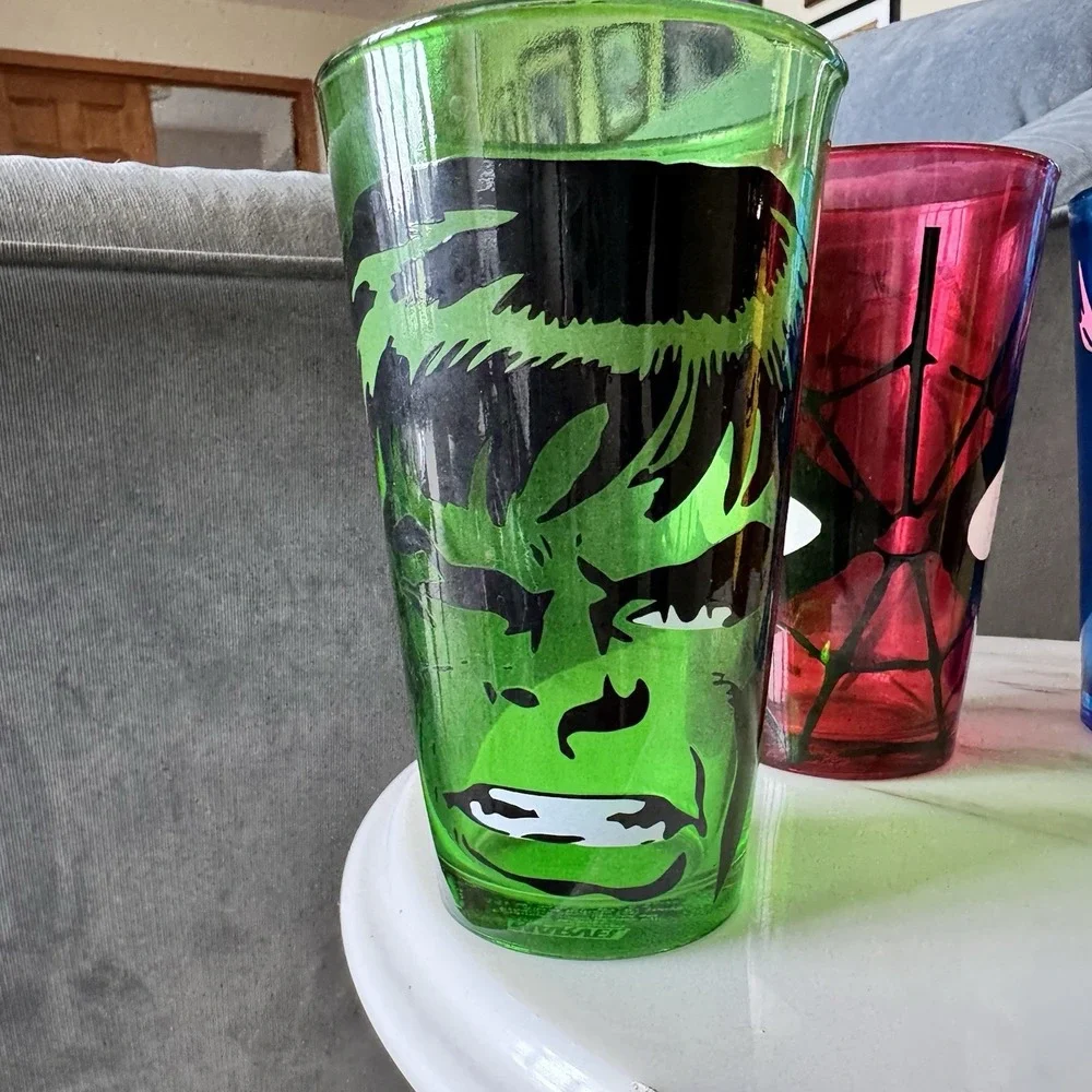 Marvel 16oz Drinking Glasses Set Of 4 Iron Man Hulk Spider-Man Captain America